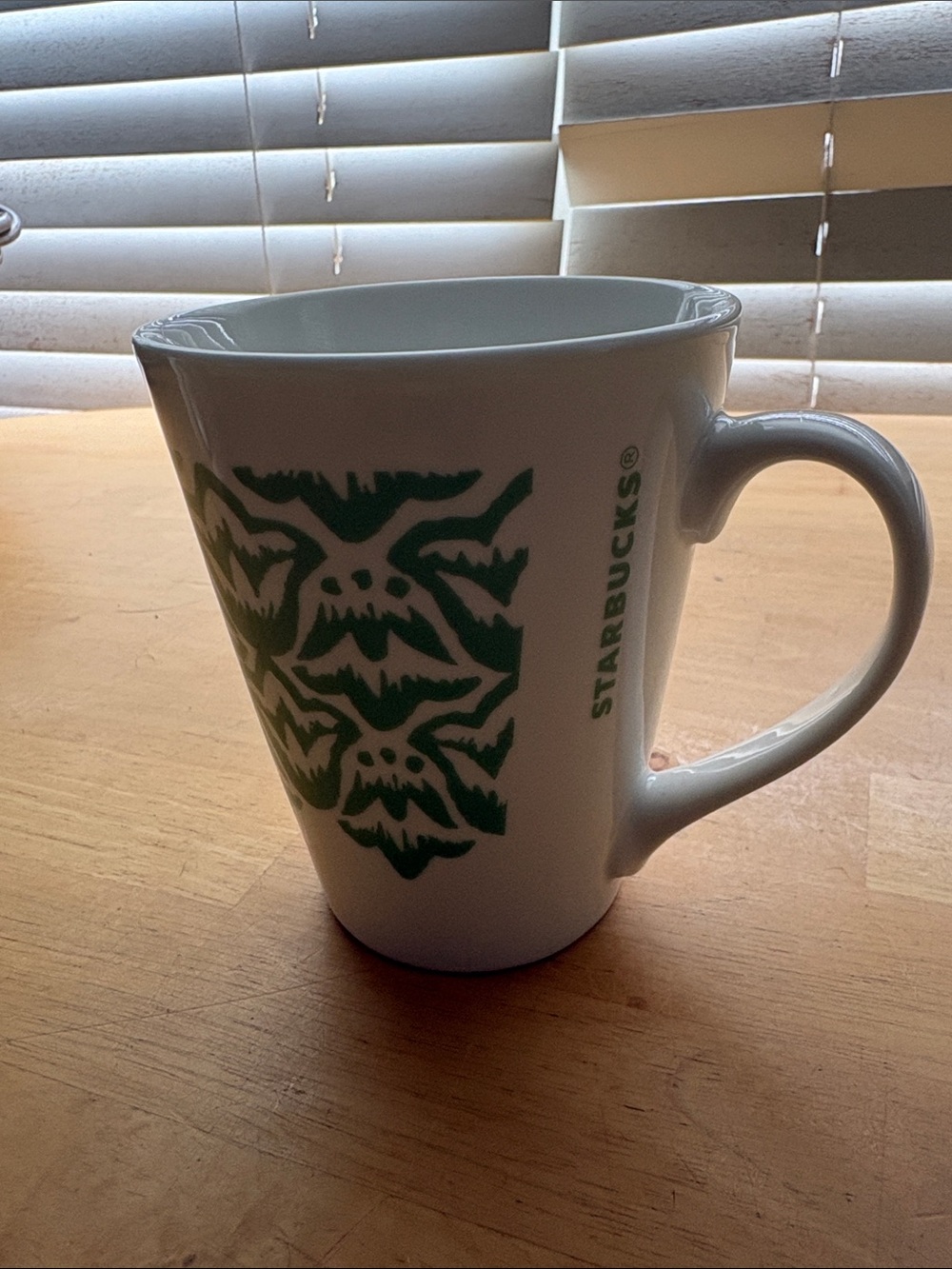 ☕️ Starbucks White Ceramic Mug with Green Pattern